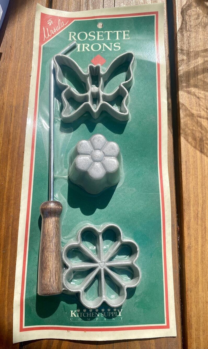 Vintage Iron Cookie Molds Rosette and Handle In Original Packaging NOS